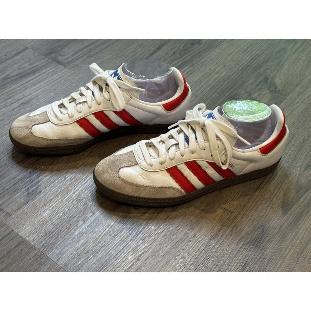 Adidas Sneakers 7.5 White Red Stripe Samba Retro OG Casual Leather Suede Gum - Picture 5 of 10